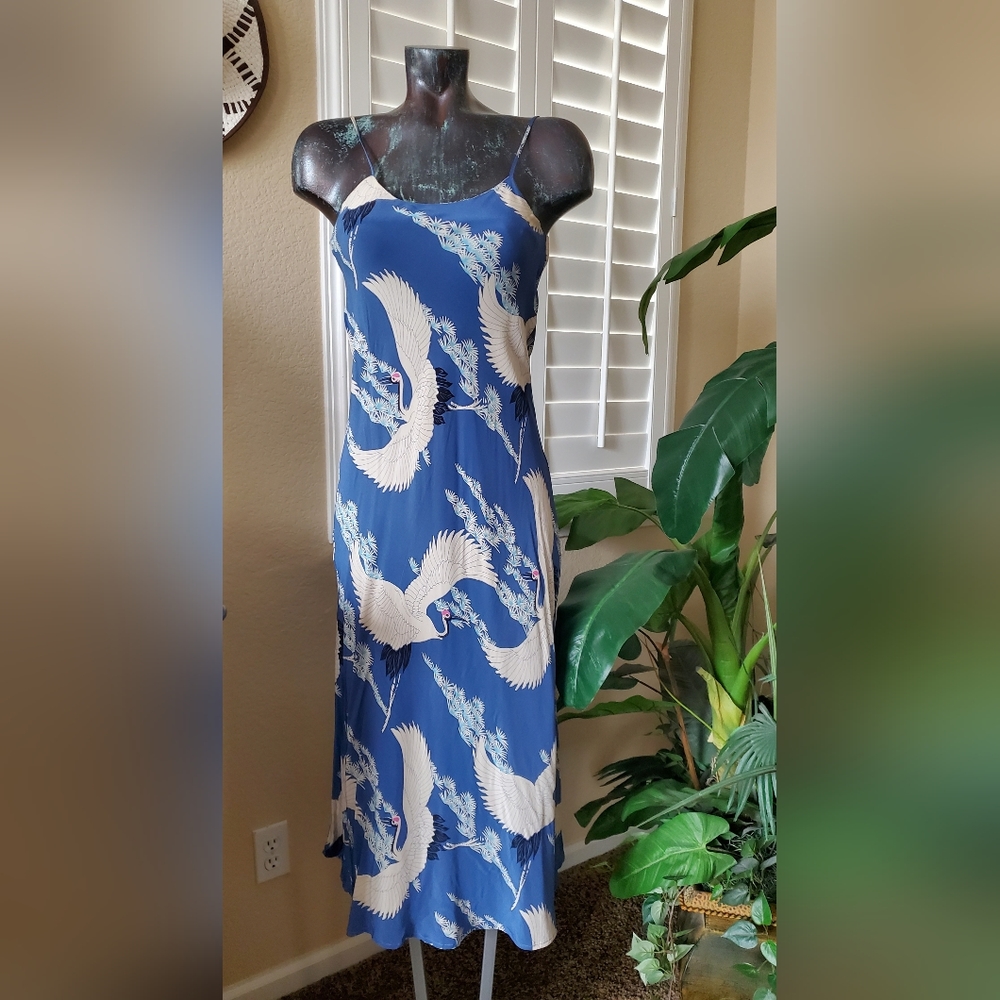 Like new! Blue silk patterned dress spaghetti strap